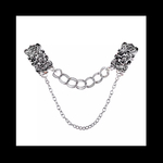 再販【damask_Wchain ラペル クリップブローチ 。】襟 フォーマル ネクタイ ピンバッチ  ブローチ  シルバー かっこいい パンク ロック メンズ チェーン
