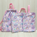 🌸入学セット D　体操服入れ&上靴入れ&ブックバッグ(レッスンバッグ)の3点セット　【バレリーナ☆スワン☆パープル☆ピンク系　シューズケース(上履き入れ)】男の子♢女の子　ネイビー