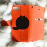 シンプル黒猫手帳型スマホケース全11種色iPhone Android