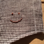 千鳥格子の【smile】マスク　刺繍  ますく　リネン　てづくりマスク　スマイル