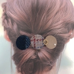 ボタンバレッタ　ヘアアクセサリー　冬　チェック　レトロ　ネイビー　ハリスツイード　　ベージュ
