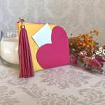 ストレスフリーなお財布  L字ファスナー💛イエロー&ピンク💗ハートモチーフ