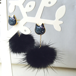 ☆再販☆猫ピアス〜ミンクファー付きキャッチ