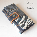 ジーンズリメイク×革友禅＊ゼブラ＊長財布＊一点もの