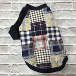 navy  チェックパッチＴシャツ  S