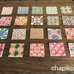 【タイルが可愛い♡スクエア型コットン布シール】カラフルオレンジ　北欧、小さめサイズ　手帳シールなどにオススメ♪