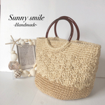 普段使いの丸ハンドルマルシェバッグ(生成り×ホワイト) 