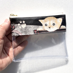 感謝セール品❤️ブラックデニムねこ柄　便利ラミネート ミニポーチ