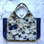 再販★新柄　ナイロンエコバッグ　きのこ＆野菜(グレー)柄　Lサイズ