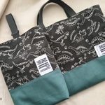 お名前テープ付◆レッスンバッグ＆シューズバッグ＊ダイナソー
