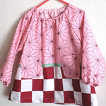再販7 長袖 スモック ポケット付 麻の葉 麻の葉模様 和柄 ピンク 女の子 80 90 100 110 120 130