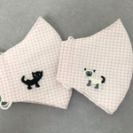 ネコちゃん刺繍の春マスク　☆選べる2デザイン☆ 手刺繍　刺繍マスク　猫　黒猫　シャム猫　大人用立体マスク　ダブルガーゼマスク　春マスク