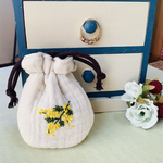 ガーゼ刺繍リング入れ巾着ポーチ（ミモザ）＊送料無料＊