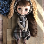 1729 ダークチェック×ロンパースとうさぎ Blythe ブライス アウトフィット 洋服