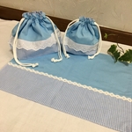 お弁当3点セット(水色ギンガムチェック)コップ袋、お弁当袋、ランチョンマット　