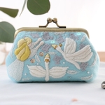 【白鳥の王子】手刺繍 ブルーフェルトのミニポーチ