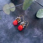 バンブーサンゴと小さなパールの粒々ピアス/イヤリング