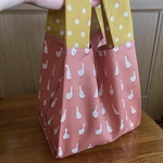 ＊布エコバッグ　小さめ＊【マチ15㎝】あひるのおさんぽ　スモークオレンジ