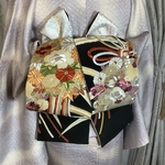 刺繍薬玉模様と絞りのオリジナルリバーシブル半幅帯　芯あり　一点物