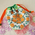 mini*mini巾着(緑ﾁｪｯｸにｵﾚﾝｼのお花)