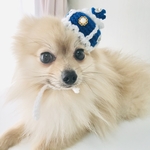 ロイヤルブルー 王冠 編み帽子