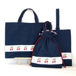  送料無料♪さくらんぼ刺繍の入園入学3点セット♪レッスンバッグ♪上履き入れ♪持ち手付き体操着袋♪お名前テープ/絵本バッグ/入園入学オーダー会