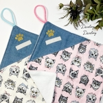 送料無料◆２枚セット30㎝角大きめループ付きタオル 猫柄(ホワイト&ピンク) 