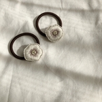 アネモネ刺繍ヘアゴム（ホワイト・ビーズ・太ゴム）