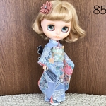 No.85 アイシードール　ネオブライス振袖　扇に草花　灰青