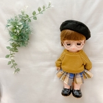 メルちゃんソランちゃん　黒ベレー帽＆アラン袖トレーナーとチェックフリルスカート