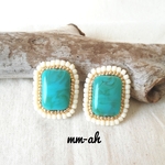 marble turquoise 刺繍ピアス