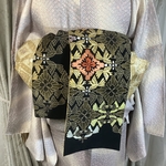 孔雀刺繍と七宝模様総絞り　リバーシブル半幅帯　芯あり　一点物