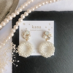 ホワイトオパール×Flower bijou パールフープ　ピアス　イヤリング　金属アレルギー対応