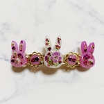 うさぎとお花＊押し花レジンのバレッタ（ピンク×ホワイト）