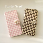 【受注生産】iPhone／Android対応　手帳型ケース　千鳥格子とパールのお花（2色ご用意しています）