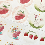 🍓「水彩画イラストシール 」48枚 サンキューシール 丸シール うさぎ　ラッピング　いちご　花　花束　春　🍓