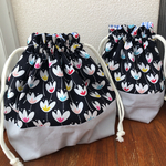 お弁当袋とコップ袋のセット♡お花柄×グレー