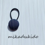 【ネイビー縦ライン】会津木綿のくるみボタンヘアゴム