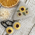 三角パッチンピン＆ヘアゴムのセット　向日葵の刺繍