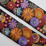 【1mカット済み】インド刺繍リボン　シルクフラワー　【ブラック×オレンジ】