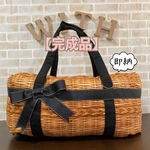 犬 ペット 3way バッグ（ベッド+ドライブベッド+キャリーバッグ） 《カゴ柄×リボンベルト》