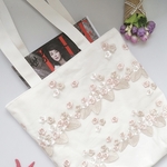 トートバッグ キャンバスバッグ 肩掛け 花柄 帆布　軽量 レース  A4