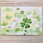 🍀透明水彩画「幸せの四つ葉のクローバー」イラストポストカード　バースデーカード ウェディングカード　四葉　四ツ葉　🍀
