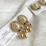 silver&gold pearl bijou 2wayイヤリング