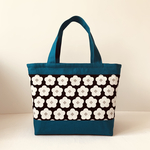 洗える保冷・保温バッグ　フラワー北欧風　ブルーグリーン