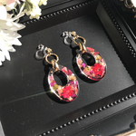レッドカラーボタニカルフープピアス/イヤリング