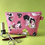 お洒落な女の人柄（ピンク）　化粧ポーチ マスク入れ プチギフト USAコットン  マチ付き ファスナーポーチ プレゼント交換