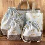 y様オーダー品☆入園入学５点セット☆水色にゴールドリボン♪