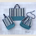 もこもこストライプブルー　 入園入学3点セット　レッスンバッグ・上履き入れ・体操服入れ 