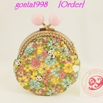 「gugu０６２２０８１１様のご注文品」☆気持ち華やぐがま口ポーチ（小）（ラミネート生地）（パンダと花柄♡）